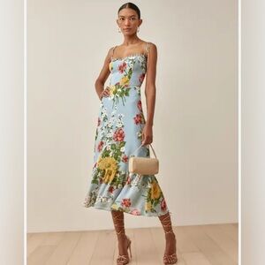 Reformation Floral Blue Dress